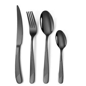 STAR WORK Black Hammered Flatware Set – Durable stainless steel cutlery for home & kitchen. (4-Piece) STAR WORK Black Hammered Flatware Set – Durable stainless steel cutlery for home & kitchen. (4-Piece)