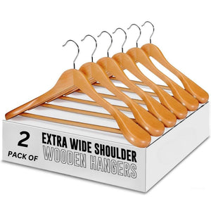 STAR WORK Wooden Coat Hangers – Wide shoulder design with non-slip bar & 360° swivel hook. (Beige) STAR WORK Wooden Coat Hangers – Wide shoulder design with non-slip bar & 360° swivel hook. (Beige)