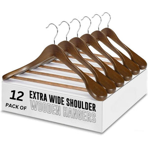 STAR WORK Wooden Coat Hangers – Wide shoulder design with non-slip bar & 360° swivel hook. (WALNUT) STAR WORK Wooden Coat Hangers – Wide shoulder design with non-slip bar & 360° swivel hook. (WALNUT)