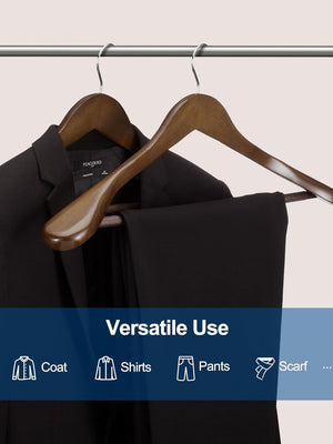 STAR WORK Wooden Coat Hangers – Wide shoulder design with non-slip bar & 360° swivel hook. (WALNUT) STAR WORK Wooden Coat Hangers – Wide shoulder design with non-slip bar & 360° swivel hook. (WALNUT)