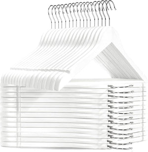 STAR WORK Wooden Garment Hangers – Natural finish, non-slip bar, notches & 360° swivel hook.(White) STAR WORK Wooden Garment Hangers – Natural finish, non-slip bar, notches & 360° swivel hook.(White)