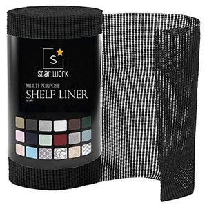 STAR WORK Shelf Liner Roll – Waterproof, anti-skid & washable for kitchen, cabinets & drawers. (BLACK) STAR WORK Shelf Liner Roll – Waterproof, anti-skid & washable for kitchen, cabinets & drawers. (BLACK)