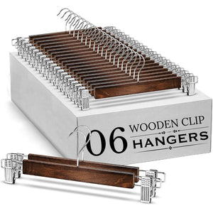 STAR WORK Wooden Hangers – Walnut finish with adjustable clips for pants, skirts, and more (Walnut) STAR WORK Wooden Hangers – Walnut finish with adjustable clips for pants, skirts, and more (Walnut)