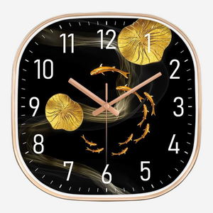 Silence non-ticking Plastic Frame Wall Clock - Gold Fish Square Clock Silence non-ticking Plastic Frame Wall Clock - Gold Fish Square Clock