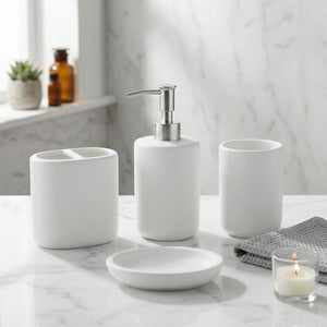 Luxury Ceramic Bath Accessories Set of 4 Pieces – Soap Dispenser, Soap Dish, Toothbrush Holder | Glossy Rich Design | Elegant Countertop Organizer for Home (Vanilla) Luxury Ceramic Bath Accessories Set of 4 Pieces – Soap Dispenser, Soap Dish, Toothbrush Holder | Glossy Rich Design | Elegant Countertop Organizer for Home (Vanilla)