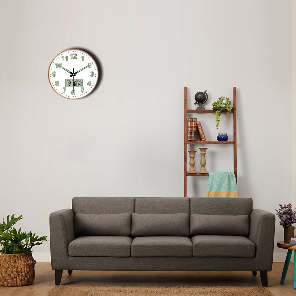 Digital Analog Wall Clock with Humidity Temperature (Radium White) - Star Work