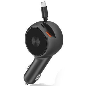 81W Super Fast Car Charger with 1.8m Coiled Type C Cable, Triple Port (PD 48W Cable + PD 33W + QC 18W) Adapter for iPhone 17/16/15,Android Smartphones, iPad, Pixel, 12V-24V (Black - 81W)