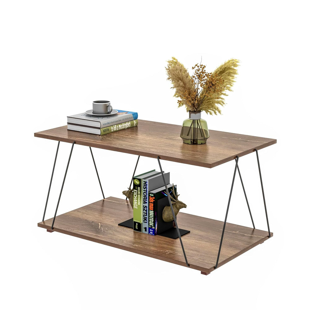 Metal Frame Tepoy with Elegant Wooden Top – Modern Center Table with Sturdy Support & Spacious Storage Shelf for Living Room, Drawing Room & Balcony (Wire TEPOY)