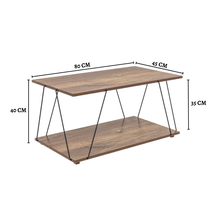 Metal Frame Tepoy with Elegant Wooden Top – Modern Center Table with Sturdy Support & Spacious Storage Shelf for Living Room, Drawing Room & Balcony (Wire TEPOY)