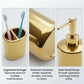 Luxury Ceramic Bath Accessories Set of 4 Pieces – Soap Dispenser, Soap Dish, Toothbrush Holder | Glossy Rich Design | Elegant Countertop Organizer for Home (Shiny Gold)
