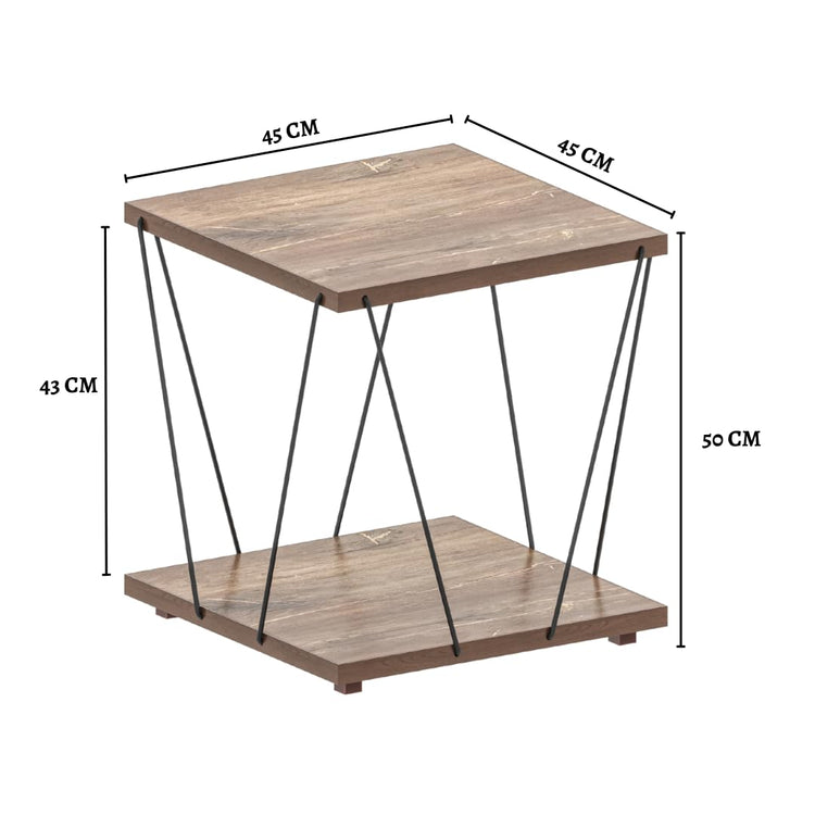 Walnut Finish Wooden End Table with Modern Metal Frame – Stylish, Sturdy & Space-Saving Side Table for Living Room, Bedroom, Décor, Books, Plants & Home Display. (Wire END Table)