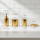 Luxury Ceramic Bath Accessories Set of 4 Pieces – Soap Dispenser, Soap Dish, Toothbrush Holder | Glossy Rich Design | Elegant Countertop Organizer for Home (Shiny Gold)