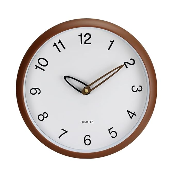 Silent Non Ticking Quality Quartz Battery Operated Easy to Read Decorative Modern Design Glass, Plastic Wall Clock (MATT Brown)