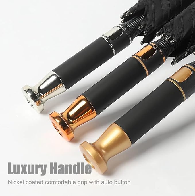 STAR WORK Double Canopy Travel Business Waterproof Umbrella with Cover/Ergonomic Non-Slip Handle/Windproof Umbrellas Automatic Open/Large Rain Umbrellas Chaata Vented Stick