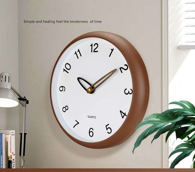 Silent Non Ticking Quality Quartz Battery Operated Easy to Read Decorative Modern Design Glass, Plastic Wall Clock (MATT Brown)
