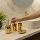 Luxury Ceramic Bath Accessories Set of 4 Pieces – Soap Dispenser, Soap Dish, Toothbrush Holder | Glossy Rich Design | Elegant Countertop Organizer for Home (Shiny Gold)