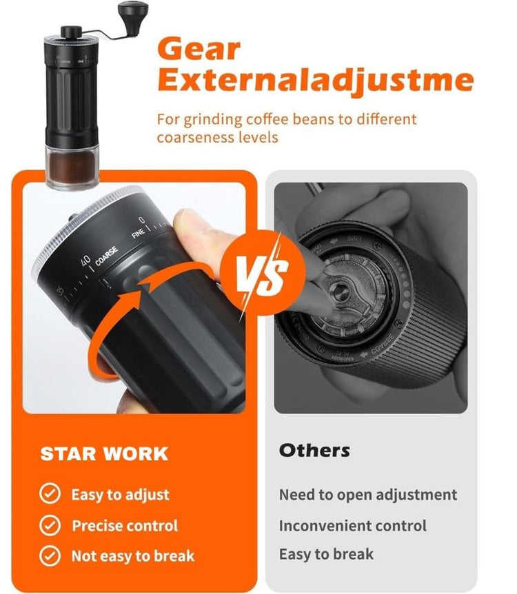 Manual Coffee Grinder Portable Hand Crank Burr Mill with Adjustable Coarseness Precision Grinding for Espresso, French Press & Pour Over & Travel-Friendly Design. (Manual Coffee Grinder)