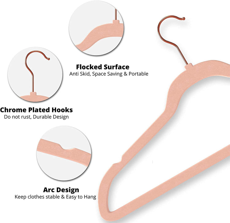 STAR WORK Velvet Hangers – Non-slip, ultra-thin, space-saving with 360° swivel hook. (PEACH)
