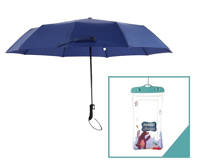 STAR WORK Umbrella for Travel Auto Open Compact, Lightweight & Folding- Best Windproof Umbrellas for Rain,Sun & Wind UV Protection,Easy Carry for Women and Men (Free Waterproof Phone Case)