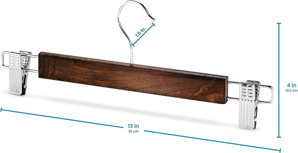 STAR WORK Wooden Hangers – Walnut finish with adjustable clips for pants, skirts, and more (Walnut)