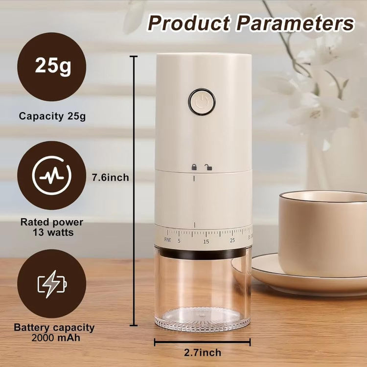 Automatic Coffee Grinder – Adjustable Burr Mill with Precision Coarseness Control |Portable | USB Rechargeable, Compact & Durable Design for Espresso, French Press & Pour Over. (Cream)