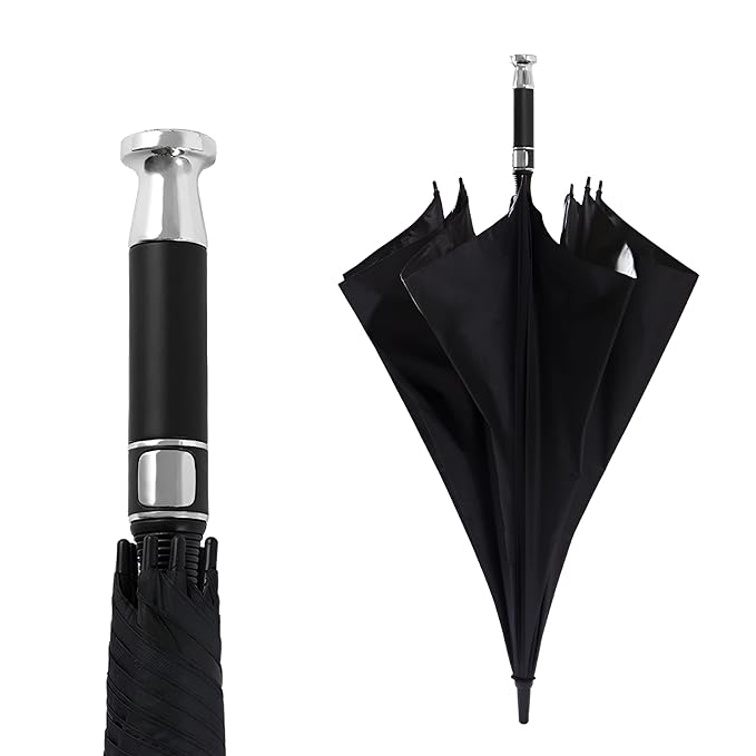STAR WORK Large Long Stick Umbrellas/Waterproof Weather Proof/Unbreakable Chaata Umbrella Automatic Open Windproof Umbrellas Portable UV Protection Rain Stick Umbrellas for Men Women with Pointer