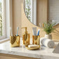 Luxury Ceramic Bath Accessories Set of 4 Pieces – Soap Dispenser, Soap Dish, Toothbrush Holder | Glossy Rich Design | Elegant Countertop Organizer for Home (Shiny Gold)