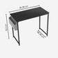 Metal Frame Workstation Modern Simple Style PC Desk with Storage Bag and Hook (Black)