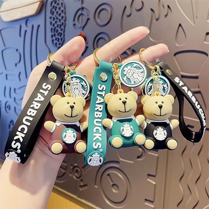 Starbucks Teddy Keychain with Metal Hook