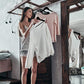 STAR WORK Wooden Garment Hangers – Natural finish, non-slip bar, notches & 360° swivel hook.(Black)