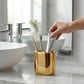 Luxury Ceramic Bath Accessories Set of 4 Pieces – Soap Dispenser, Soap Dish, Toothbrush Holder | Glossy Rich Design | Elegant Countertop Organizer for Home (Shiny Gold)