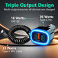 71W Super Fast Car Charger with Built-in 1.8m Coiled Type C Cable, Triple Port (PD 36W + QC 18W + PD 33W Cable) Adapter for iPhone 16/15/14, Android Smartphones, leptop,12V-24V