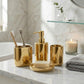 Luxury Ceramic Bath Accessories Set of 4 Pieces – Soap Dispenser, Soap Dish, Toothbrush Holder | Glossy Rich Design | Elegant Countertop Organizer for Home (Shiny Gold)
