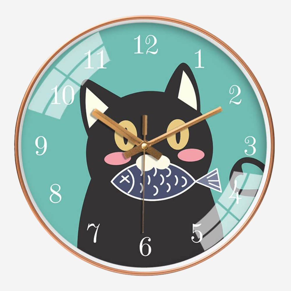 Silence Wall Clock Non-Ticking Quiet Decorative - Black Cat Clock