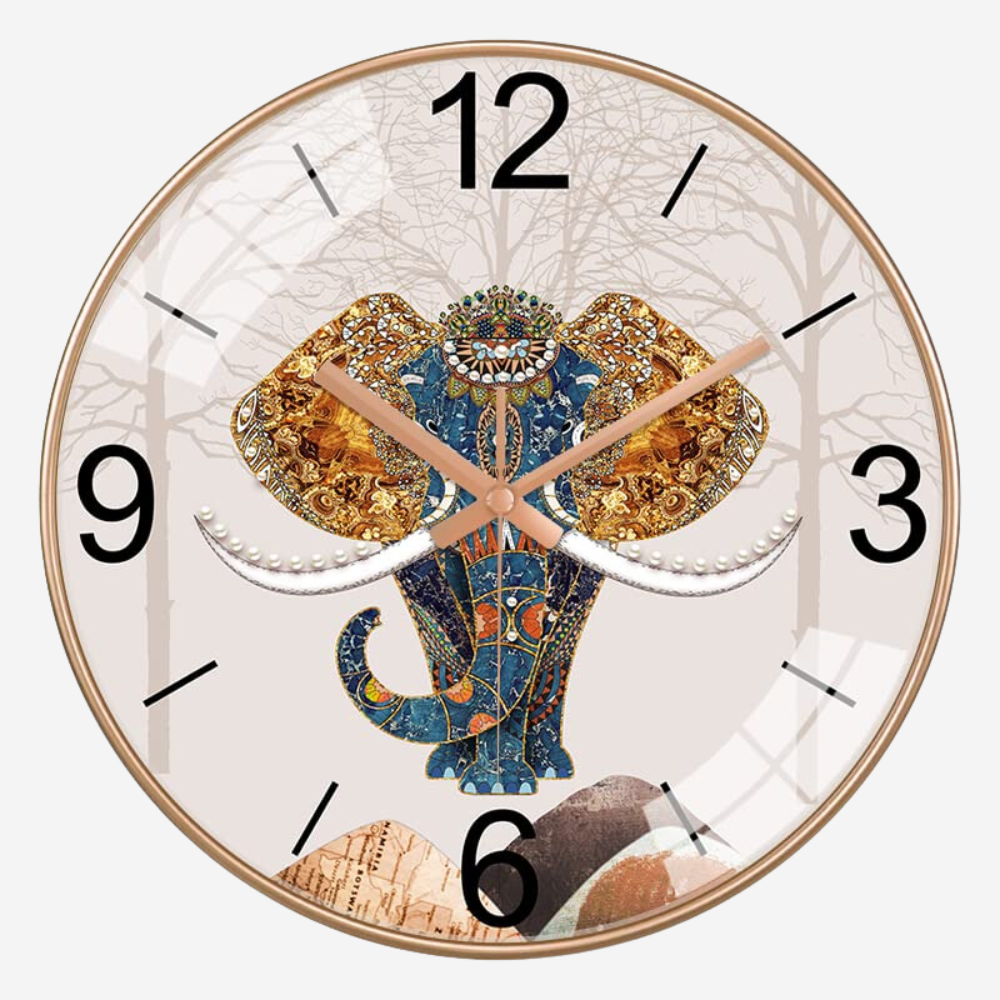 Silence Wall Clock Non-Ticking Quiet Decorative - Elephant Round Clock