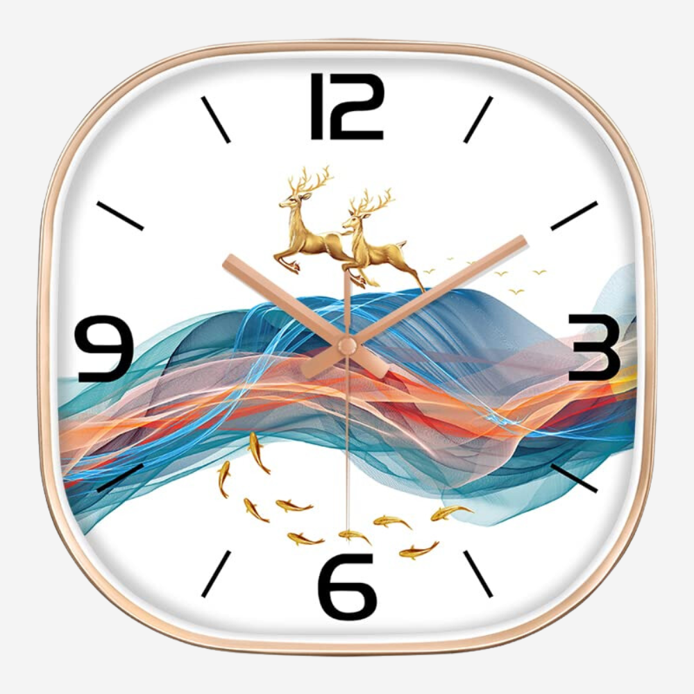 Silence non-ticking Plastic Frame Sika Deer Square Wall Clock