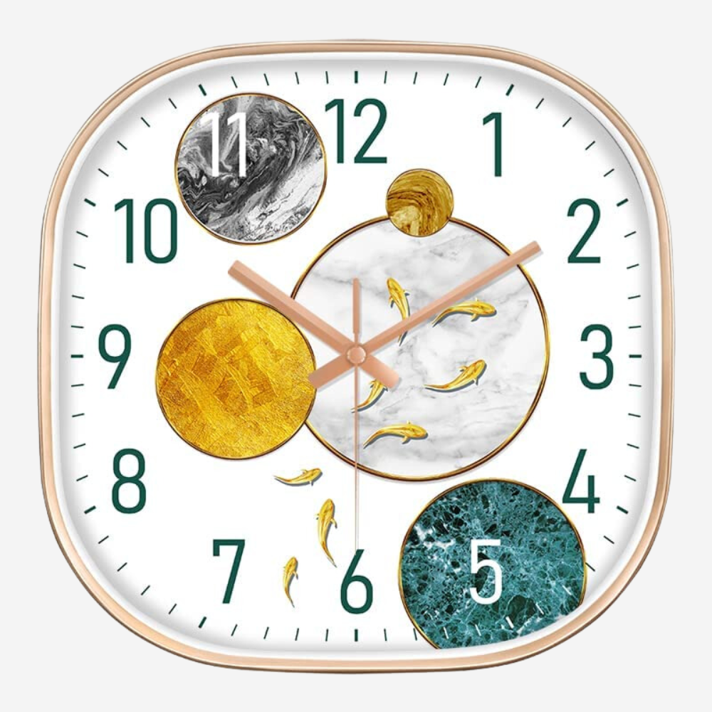 Silence non-ticking Plastic Frame Sun Fish Square Wall Clock