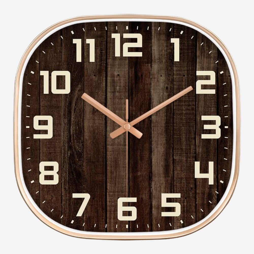 Silence non-ticking Plastic Frame Walnut Wooden Square Wall Clock