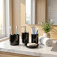 Luxury Ceramic Bath Accessories Set of 4 Pieces – Soap Dispenser, Soap Dish, Toothbrush Holder | Glossy Rich Design | Elegant Countertop Organizer for Home (Deep Black)