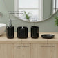 Luxury Ceramic Bath Accessories Set of 4 Pieces – Soap Dispenser, Soap Dish, Toothbrush Holder | Glossy Rich Design | Elegant Countertop Organizer for Home (Deep Black)