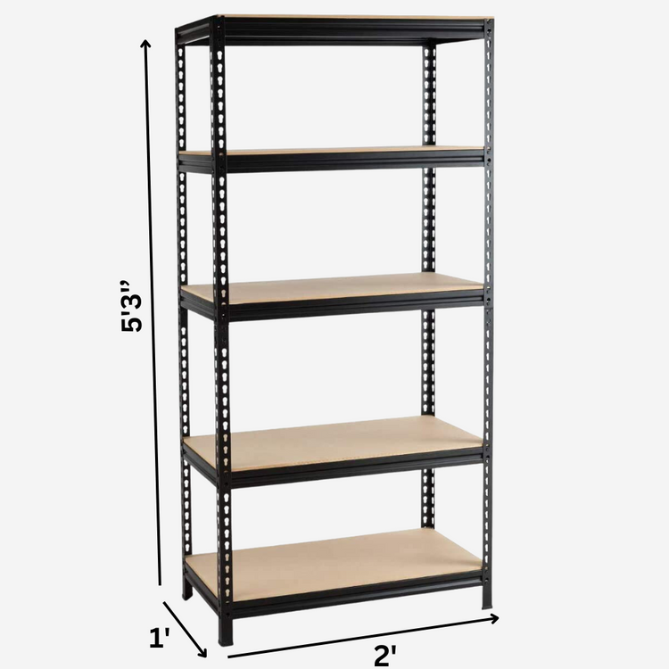 Black Adjustable  5-Tier Shelf Metal Storage Shelves (Black)