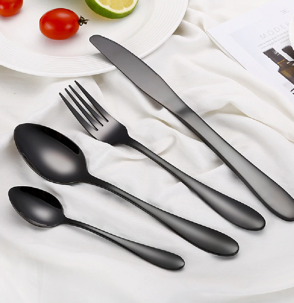 Matte Black Home & Hotel Cutlery for Kitchens | Spoon Set Of 32 - Star Work 