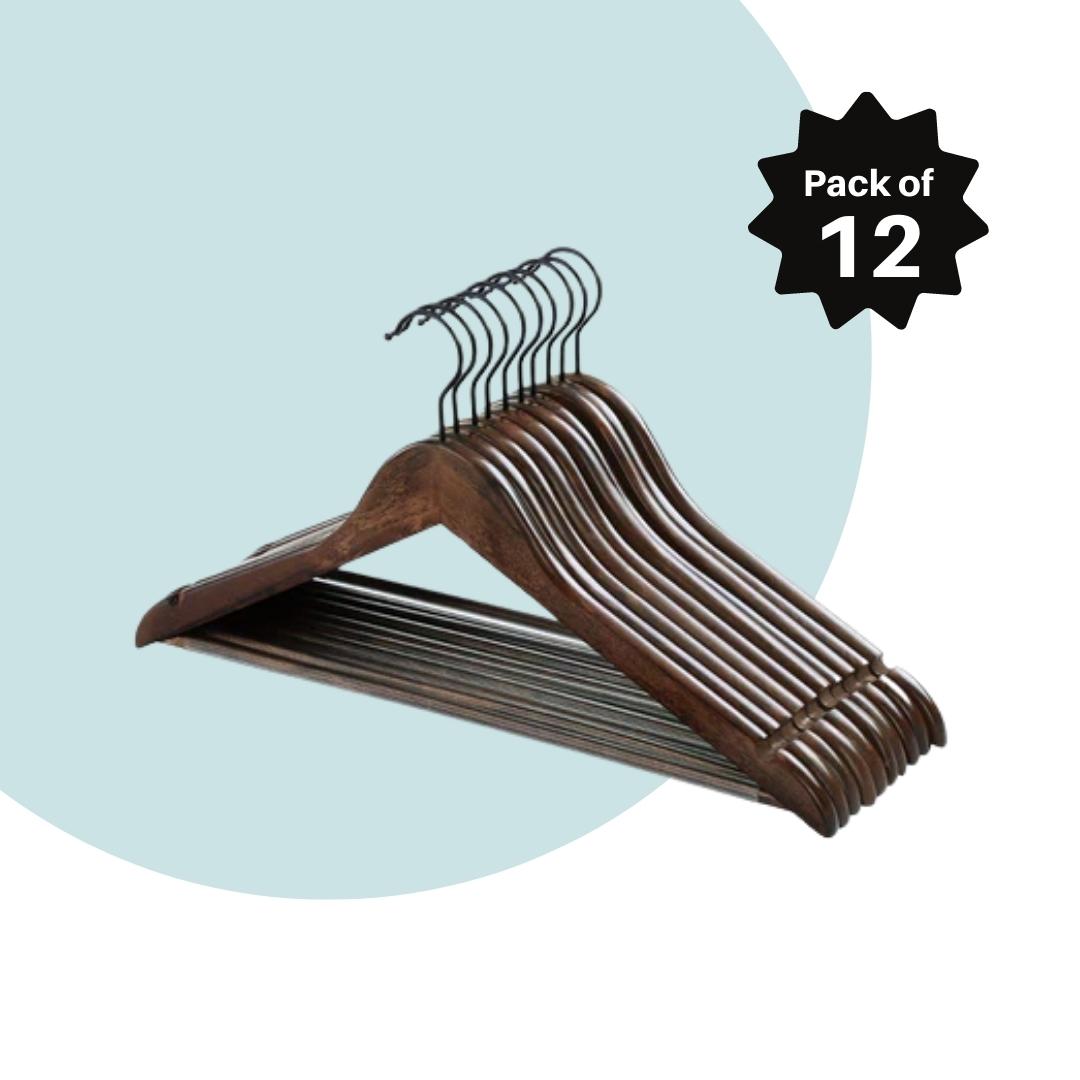 Strong Cherry Wooden Wardrobe Hangers For Suits | Natural Wood Hangers Pack Of 12