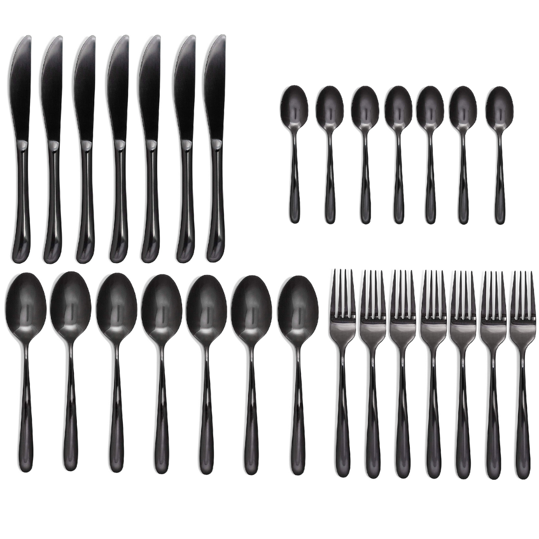 Matte Black Home & Hotel Cutlery for Kitchens | Spoon Set Of 28 - Star Work 