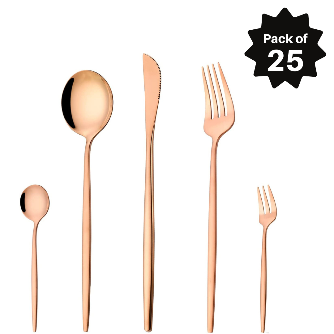 Hotel Dinnerware Mirror Cutlery European-Style Tableware Rose Gold Set Of 25