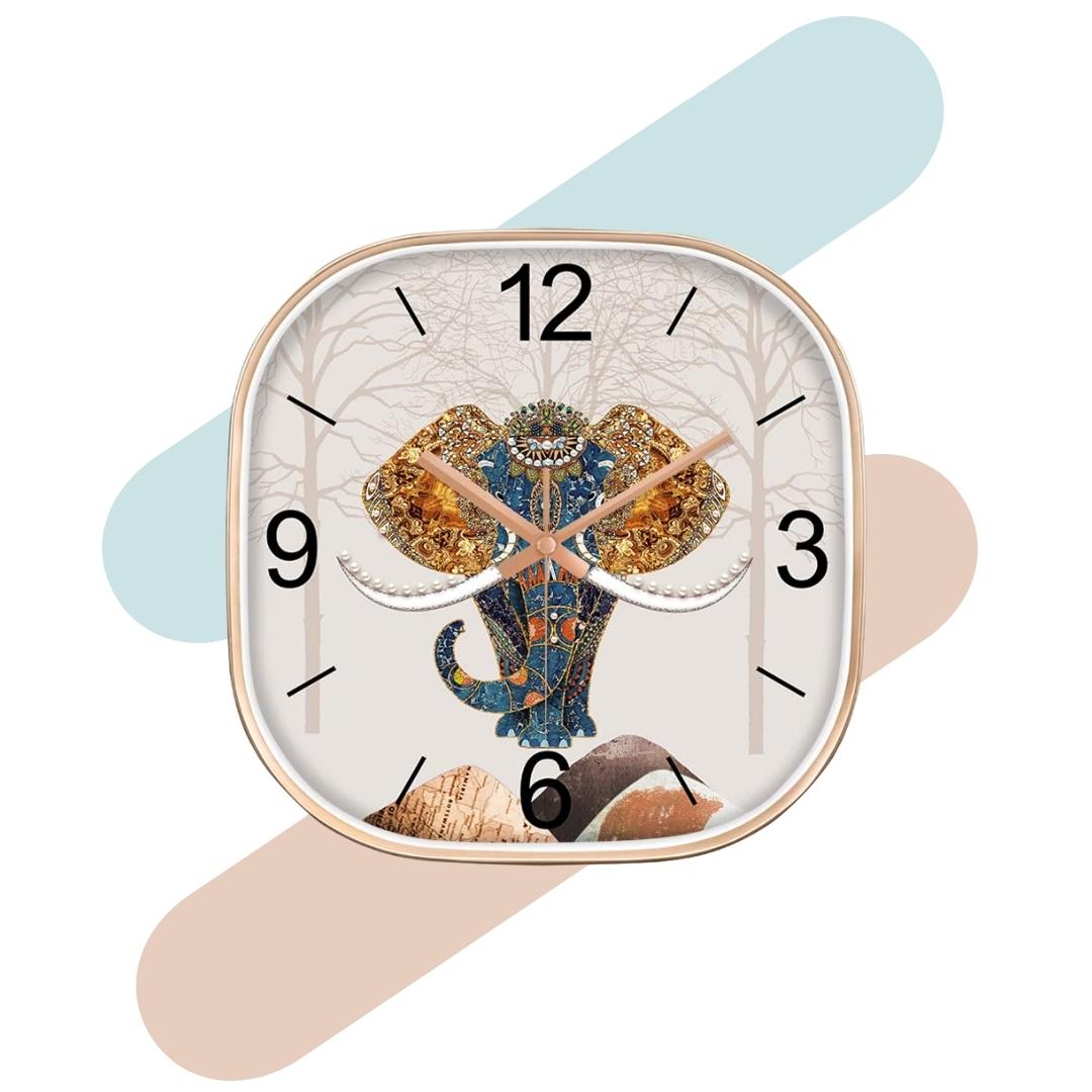 Silence non-ticking Plastic Frame Elephant Square Wall Clock