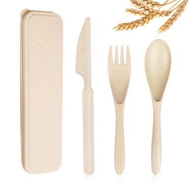 Straw Reusable Utensil (Spoon) Set with Case | Camping Cutlery (Beige) - Star Work 