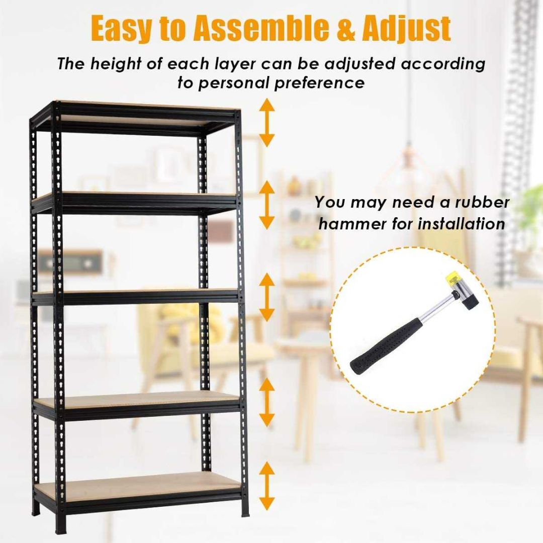 Black Adjustable  5-Tier Shelf Metal Storage Shelves (63 X 24 X 12 Inch - H X W X D, Black) - Star Work 