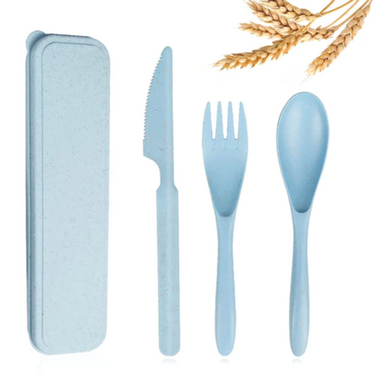 Straw Reusable Utensil (Spoon) Set with Case | Travel Cutlery (Blue) - Star Work 