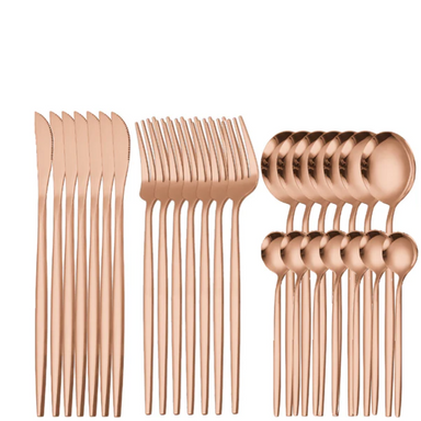 Hotel Dinnerware Mirror Cutlery European-Style Tableware Rose Gold Set Of 35 - Star Work 